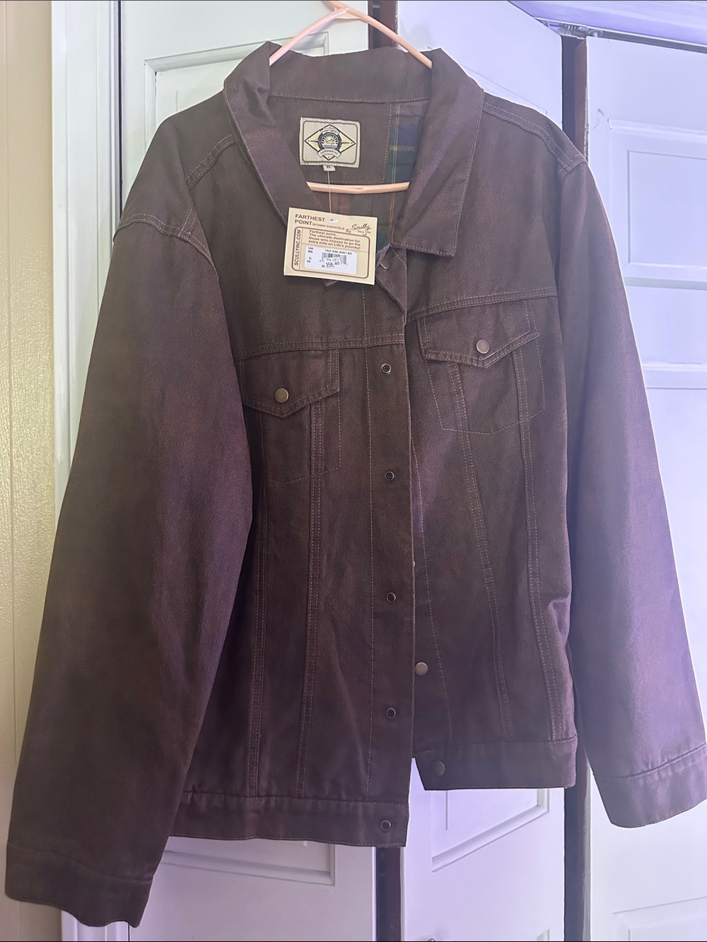 Scully Brown Faux-Suede Jacket with Branded Patch